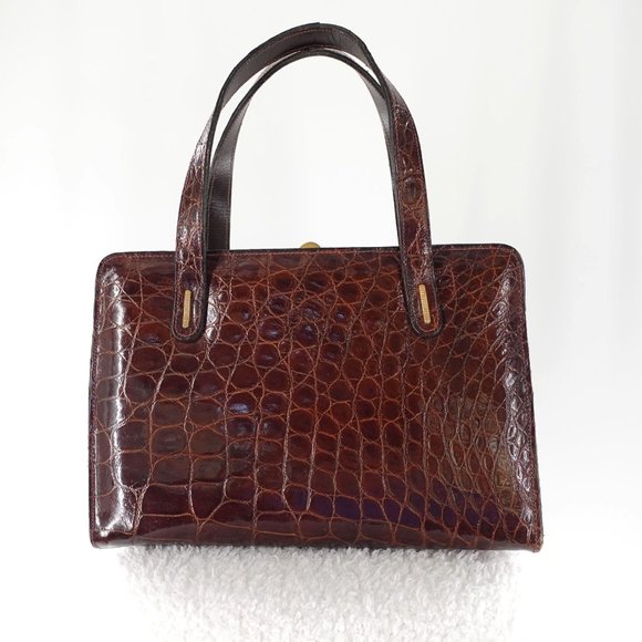 Vintage Crocodile Dual Top Handle Frame Swagger Style  Handbag - Picture 12 of 13
